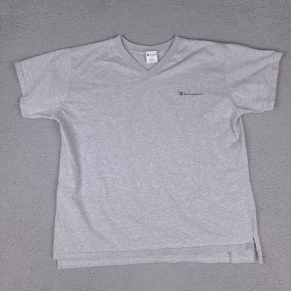 Vintage Champion T-Shirt Womens 2X Gray V Neck College Tee Casual Top USA Made